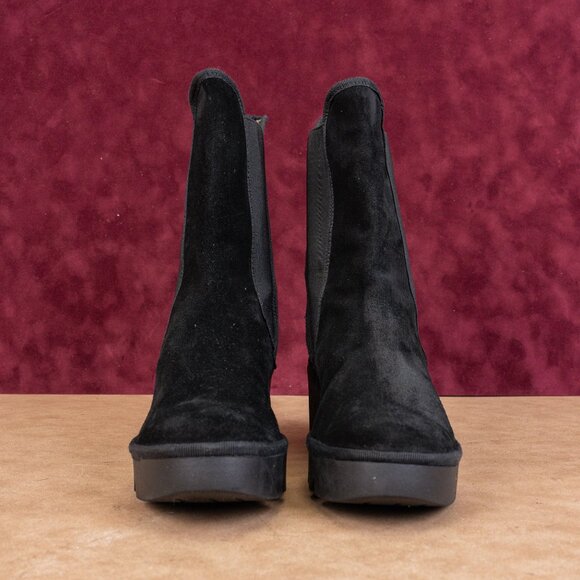 Fly London Women Wedge Black Suede Lug Slip-on Chelsea Ankle Boots 8-8.5US EUR39 - Picture 3 of 7